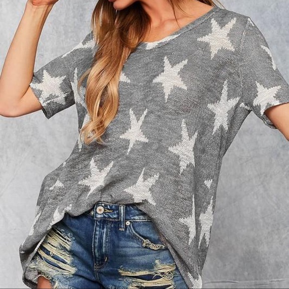 REACH FOR THE STARS HACCI U-NECK TOP-HEATHER GREY - Picture 4 of 4